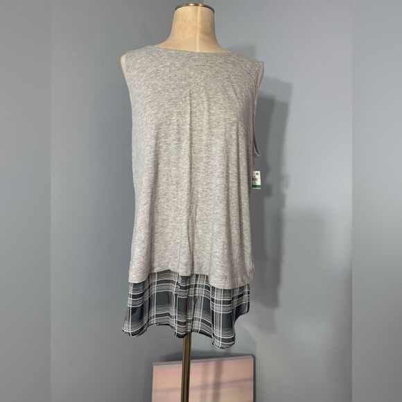 INC International Concepts Gray Sleeveless Top Plaid Hem Women's Large L NEW - Picture 7 of 7